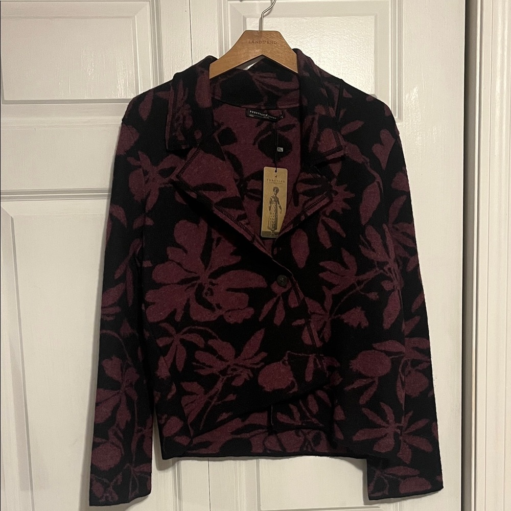 Peruvian Connection Black and Purple Floral Blazer